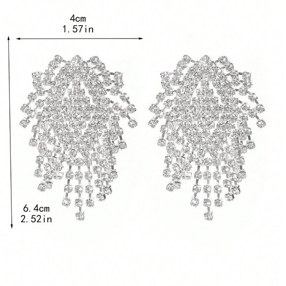 Silver Elegant glam Women's Gorgeous Crystal Tassel Drop Earrings - Picture 6 of 6